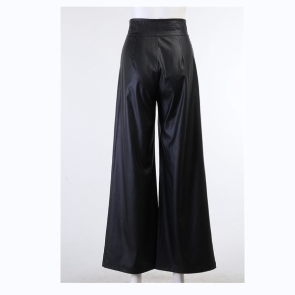 Black High Waisted Faux Leather Palazzo Pants (S) - Picture 3 of 11